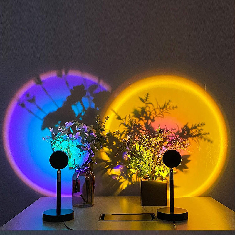 Sunset sunset lamp, sunset rainbow projection lamp, RGB 16 color remote control USB sunset sunset lamp, the sun does not set atmosphere lamp