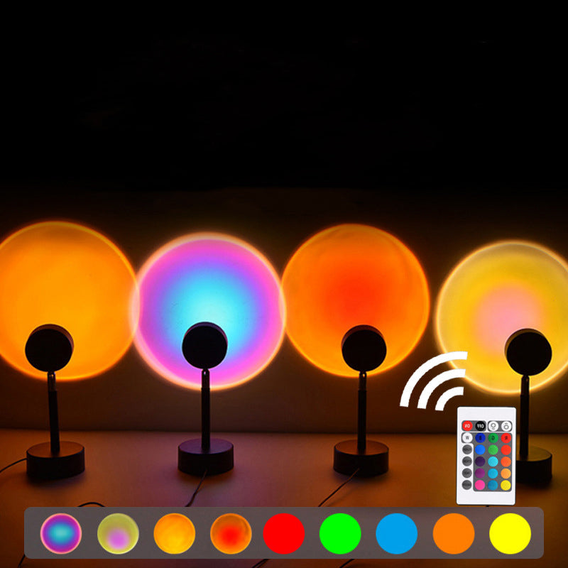Sunset sunset lamp, sunset rainbow projection lamp, RGB 16 color remote control USB sunset sunset lamp, the sun does not set atmosphere lamp